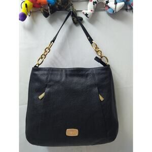 Michael Kors Black Pebbled Leather Zipper Pockets Chain Strap Hobo Shoulder Bag